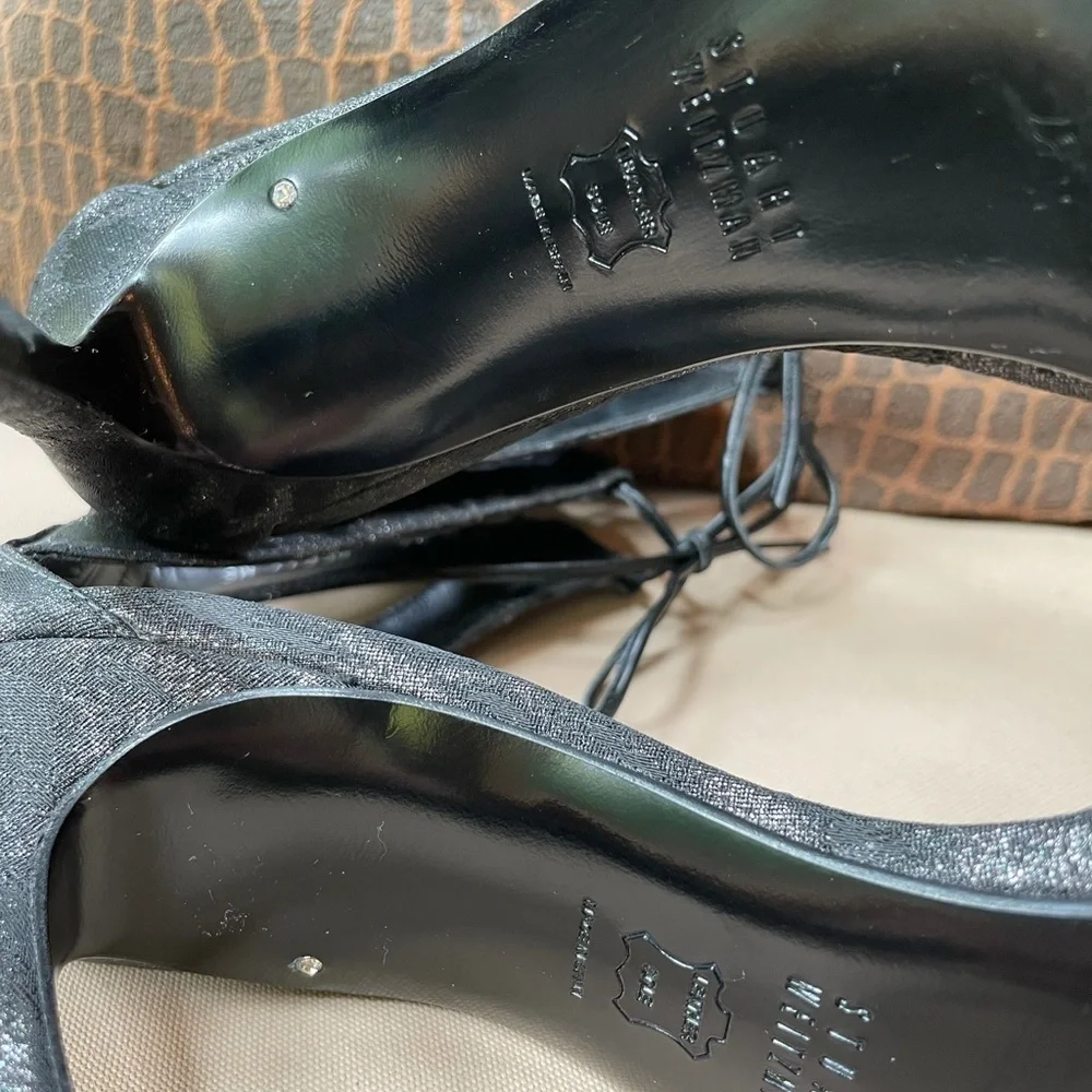 NEW Stuart Weitzman Tynela Ankle Tie Sandal in‎ Black Size 9.5